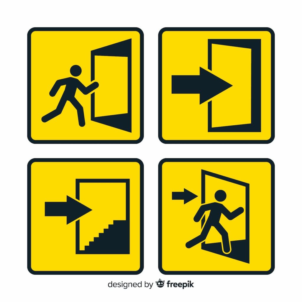 Placas de sinalização de saída de emergência 
