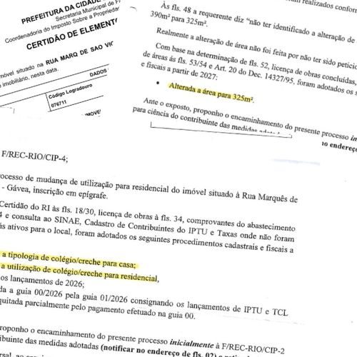 Documentação do processo de alteração cadastral IPTU aprovado pela Prefeitura do Rio
